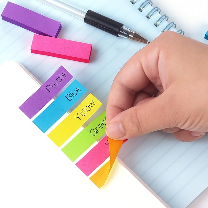 30 Pads 0.6x2 Inch Sticky Notes Flags Tabs Page Markers 6 Bright Color Sticky - Image 6