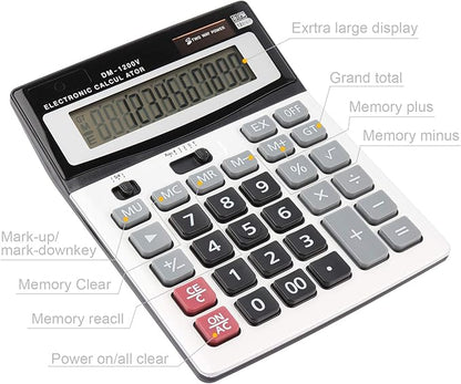 HIHUHEN Large Electronic Calculator Counter Solar & Battery Power 12 Digit - Image 6