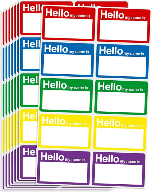 L LIKED Hello My Name is 5 Colors 3.5" x 2.25" 200 Name Tags Stickers by LLIKED