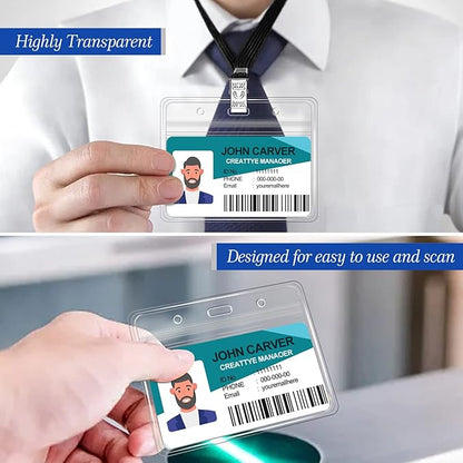 100 Pcs Clear Horizontal Badge Id Card and 100 Pcs Lanyard, Reusable Lanyards - Image 5