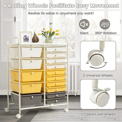 COSTWAY 15 Drawer Rolling Storage Cart, Utility Tools Paper Organizer on Wheels - Image 6