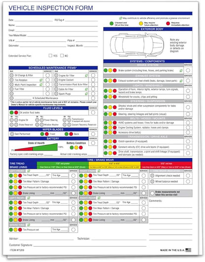 Multi-Point Inspection Form for Vehicles – 2-Part Carbonless Vehicle Checklist by Unknown