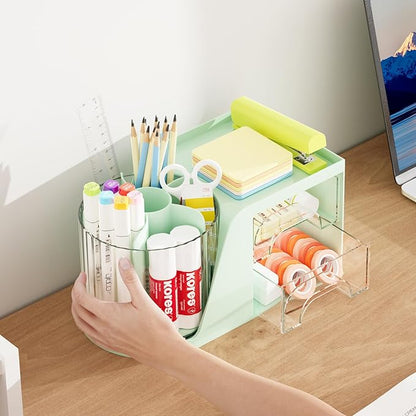 Marbrasse Desk Organizer with 2 Drawer, 360°Rotating Pen Holder, Desk - Image 6