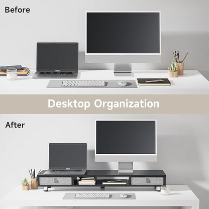 Fenge Dual Monitor Stand with 2 Drawers, 42.5 Inches Large Computer Riser - Image 8