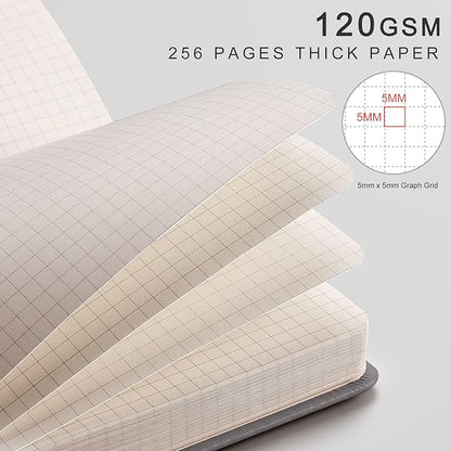 EMSHOI Graph Paper Notebook 256-Page A5 Grid Journal, PU Leather Hardcover - Image 3