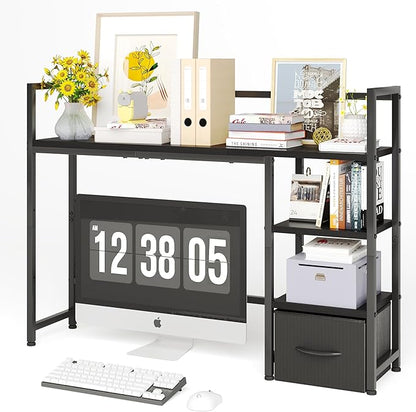 Desk Shelf with Drawer, 41.3" Desktop Organizer Shelf, Desk Hutch by Mexin