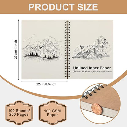 PerKoop 1 Pcs 8.5"x11" Spiral Sketch Pad A4 Large 100 Sheet Blank Notebook - Image 2
