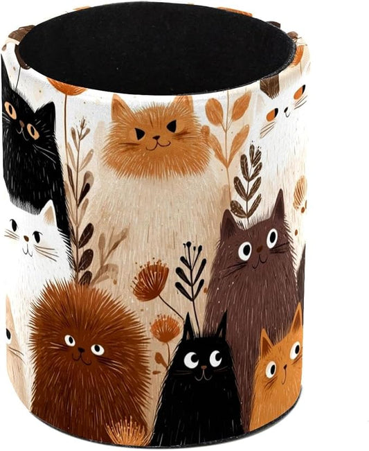 Leather Pen Holder for Desk Abstract Colored Cats Pencil Cup Desktop Organizer by Unknown