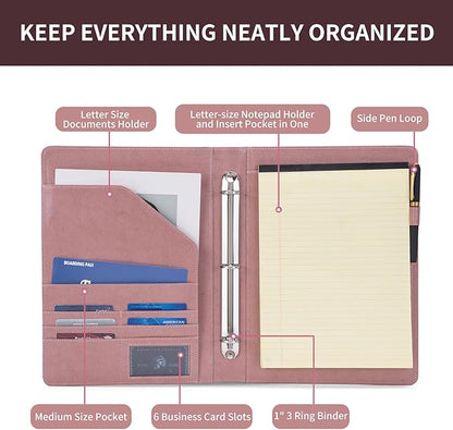 Geslun Vegan Leather 3 Ring Binder, 8.5 x 11 Letter Size Folio - Image 8
