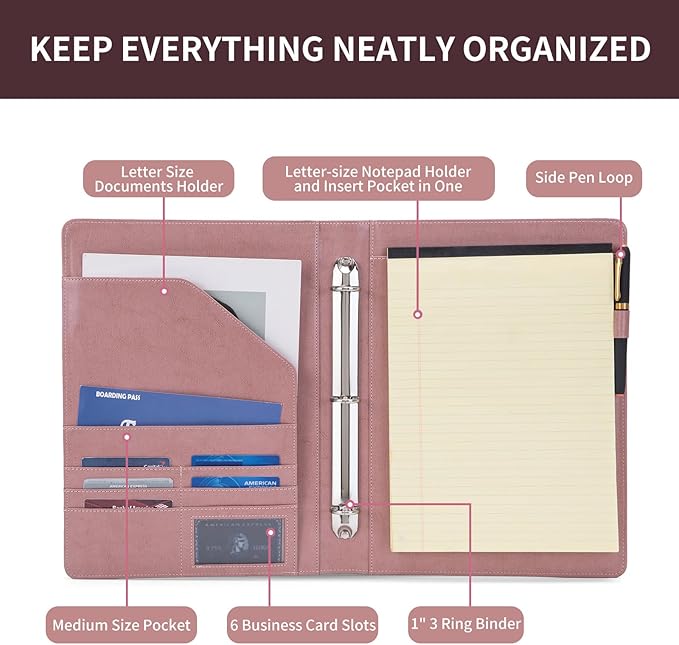 Geslun Personalized Vegan Leather 3 Ring Binder, Custom 8.5 x 11 Letter Size - Image 7