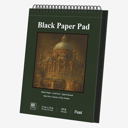 Fuxi Black Sketchbook 11x14 Inches, 60 Sheets, Hard Cover Spiral Bound | Black by SketchBook