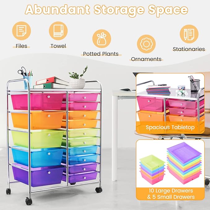 GLACER 15 Drawers Rolling Cart, Storage Cart - Image 7