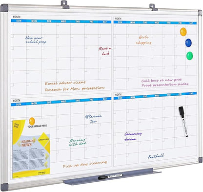 MAKELLO Large Magnetic Dry Erase Calendar Whiteboard Quarterly 36" x 24" by MAKELLO