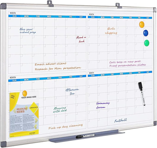 MAKELLO Large Magnetic Dry Erase Calendar Whiteboard Quarterly 36" x 24" by MAKELLO