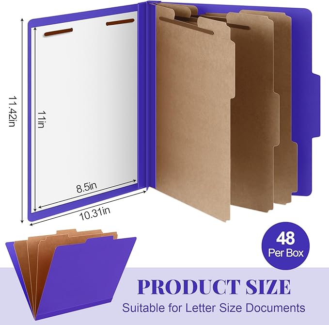 Skyygemm 48 Pcs Classification Folders Letter Size, 3 Divider Pressboard File - Image 2