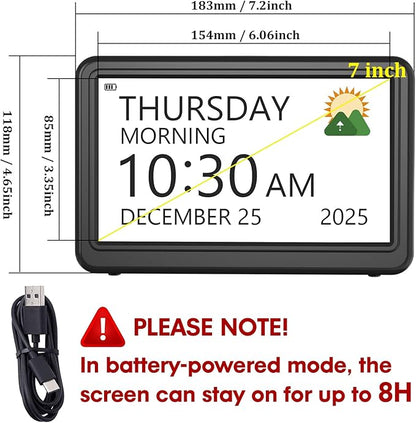 Clock with Day and Date for Elderly Battery Operated, Rechargeable Digital - Image 2