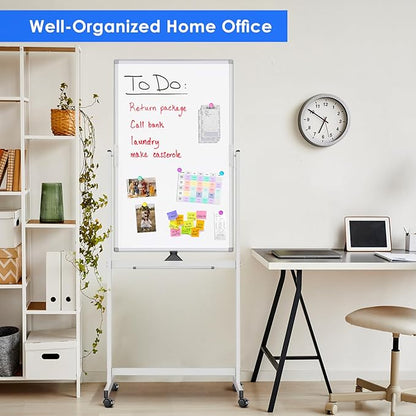 Magnetic Mobile White Board, 40 x 24 Double Sided Dry Erase Board Rolling - Image 3