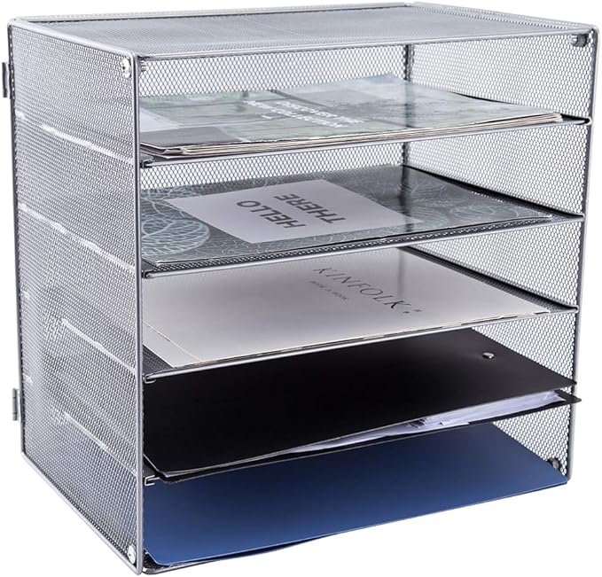 EASEPRES 5 Slot Mesh Desk Organizer Tray, File Paper Letter Folder Holder - Image 2