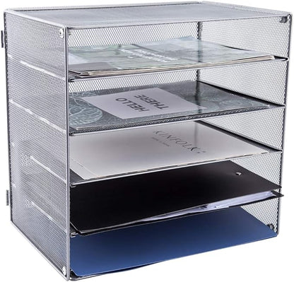 EASEPRES 5 Slot Mesh Desk Organizer Tray, File Paper Letter Folder Holder - Image 2