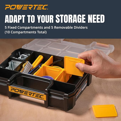 POWERTEC Small Parts Organizer & Tool Box – 10 Compartments, Stackable Storage - Image 3