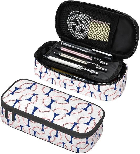 Baseball Blue White Ball Pencil Case Big Capacity Storage Pencil Pouch by HKHEHOP