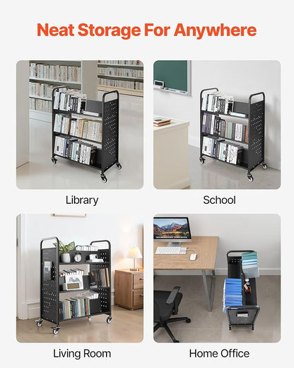 VEVOR Rolling Library Book Cart, 330 lbs Capacity, 38.2 x 20.3 x 48.2-Inch - Image 8