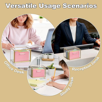 BTSKY Golden Glass Index Card Organizer Box, 3x5 Inch Index Cards Holder - Image 9