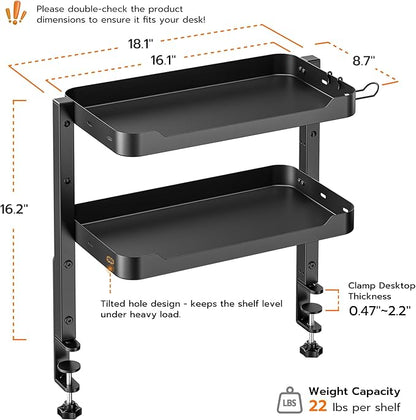 ARES WING 2-Tier Clamp On Desk Shelf, 16 inch Adjustable Above or Under Desk - Image 2