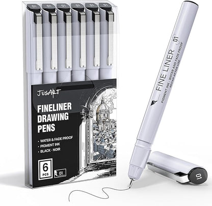 JusArt Fineliner Pens, 0.25mm Ultra Fine Point Pens 01, No Bleed, Waterproof by JusArt%7CCreativeArtSupplies