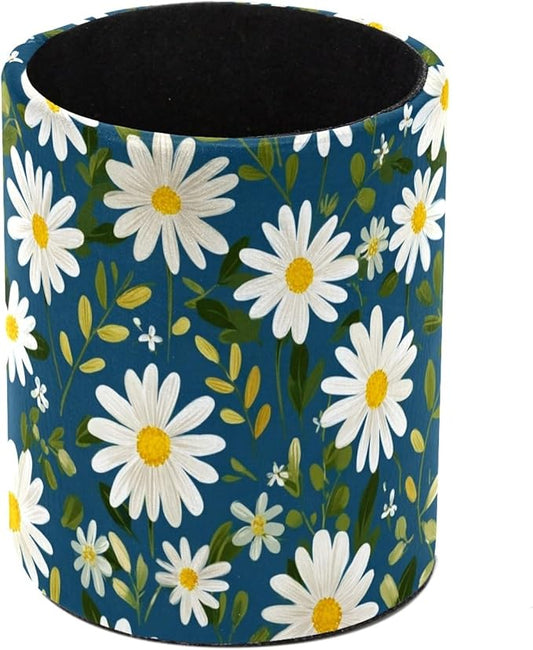 Leather Pen Holder for Desk Small Daisies Leaf Pencil Cup Desktop Organizer by Unknown