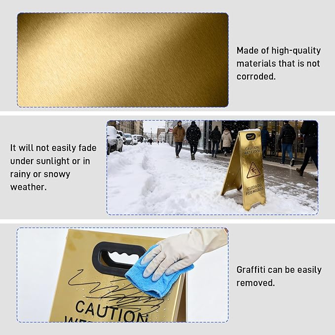 Kerty 2 Pack Stainless Steel Wet Floor Sign, 24 Inch Caution Wet Floor Sign - Image 3