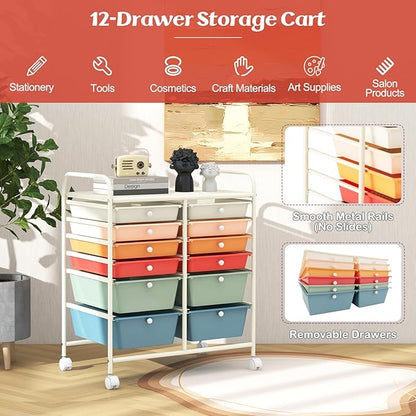 LDAILY 12 Drawer Rolling Storage Cart, Craft Cart Organizer on Wheels w/Metal - Image 5