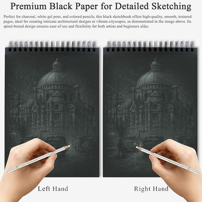 Fuxi Black Paper Sketchbook 8"×10", 60 Sheets Double-Sided Hard Cover, Spiral - Image 5