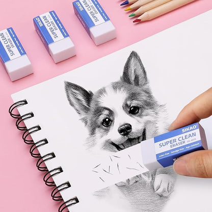 White Erasers, 6 Pack Block Pencil Erasers – Smudge-Free Latex-Free, Erasers - Image 4