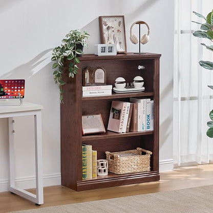 RWYHG 43" Walnut Tall Bookshelf, 3-Tier Thick Wooden Book Shelf - Image 8