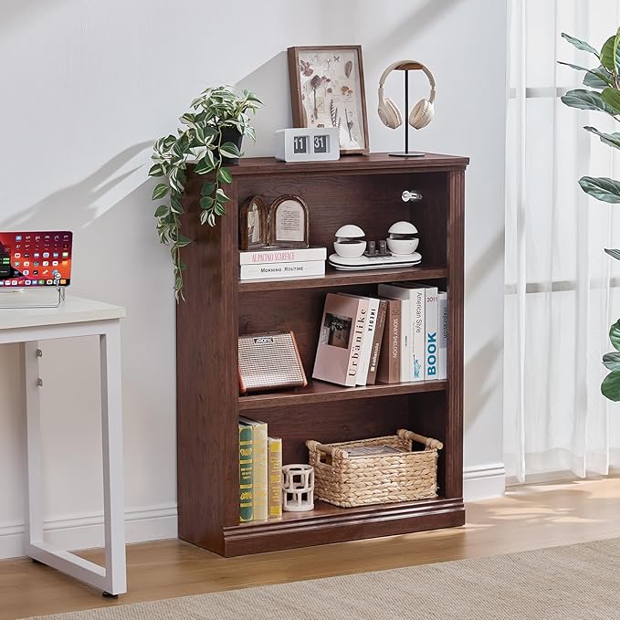RWYHG 43" Walnut Tall Bookshelf Set of 3, 3-Tier Thick Wooden Book Shelf - Image 9