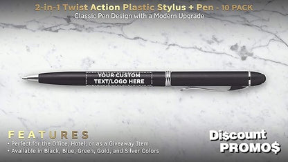 DISCOUNT PROMOS Custom Twist Action Plastic Stylus Pens, Personalized Bulk Pack - Image 2