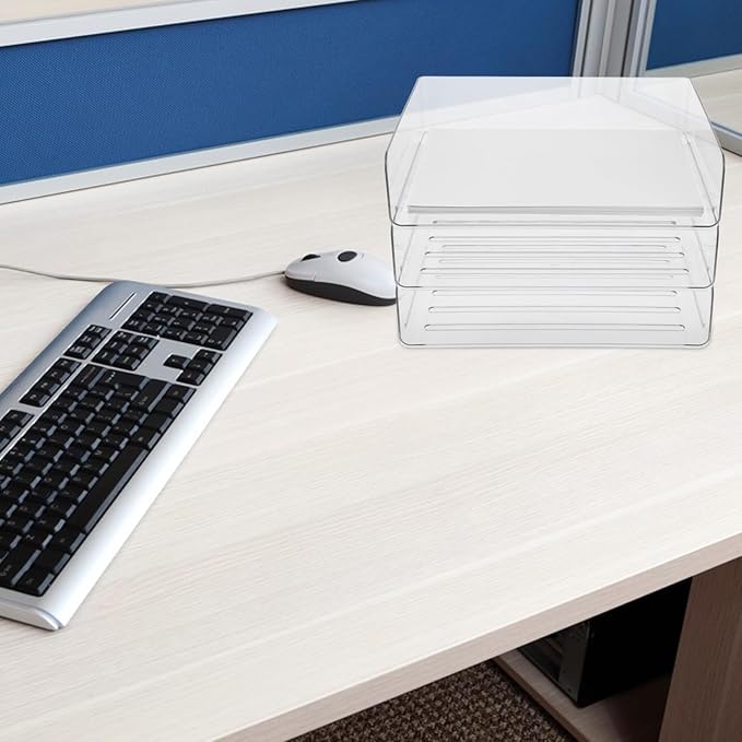 COHEALI Stackable Desk Organizer Tray Transparent Wide Paper Holder - Image 4