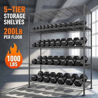 REIBII 45.8“W Metal Shelving Storage Shelves, 5-Tier Wire Shelving Unit - Image 5
