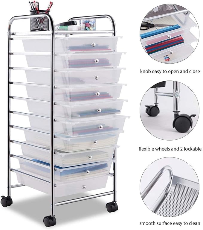 Giantex 10 Drawer Rolling Storage Cart Scrapbook Paper Office School Organizer - Image 7