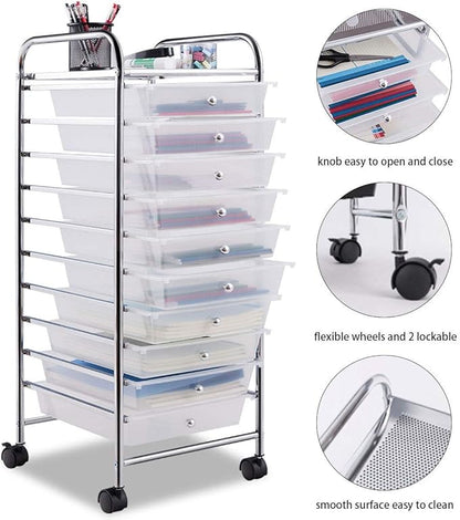 Giantex 10 Drawer Rolling Storage Cart Scrapbook Paper Office School Organizer - Image 7