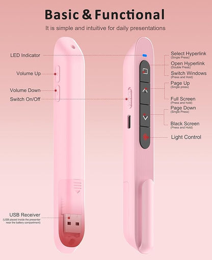 Presentation Clicker Rechargeable Pink Wireless Presentation Remote Presenter - Image 8
