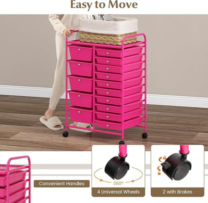 LDAILY 15 Drawer Rolling Storage Cart, Rolling Cart - Image 5