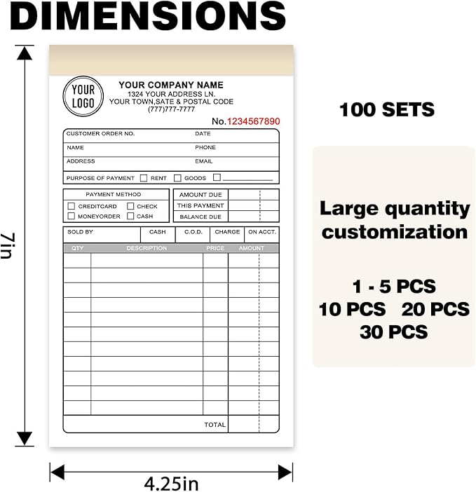 Custom Invoice Book with Logo 100 Set Personalized Receipt Books Customized - Image 2