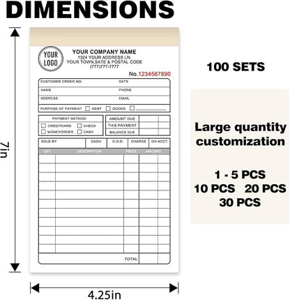 Custom Invoice Book with Logo 100 Set Personalized Receipt Books Customized - Image 2