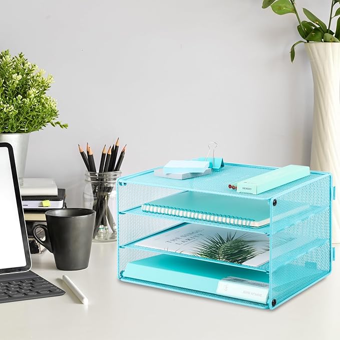 EASEPRES Paper Organizer Tray, 3 Tier Mesh Desk File Organizer Letter Sorter - Image 4