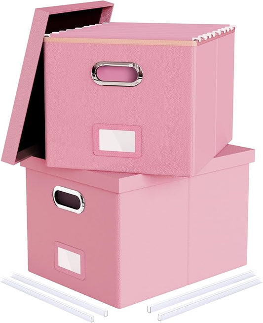 2 Pack Pink Leather File Storage Organizer by Oterri