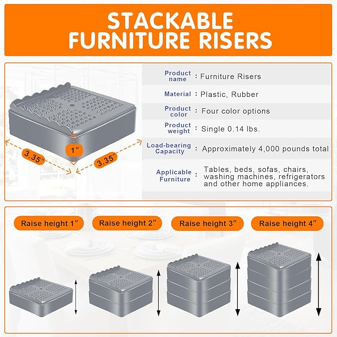 Furniture Risers, 4 Pack Bed Risers - Image 2