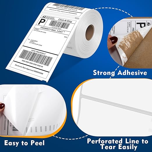 L LIKED 3300 PCS 4"x6" Direct Thermal Shipping Labels, Perforated White & - Image 5