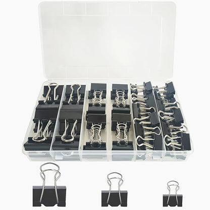 76 Pcs Black Binder Clips Paper Clamps Set Assorted Sizes Large Medium Small by Unknown